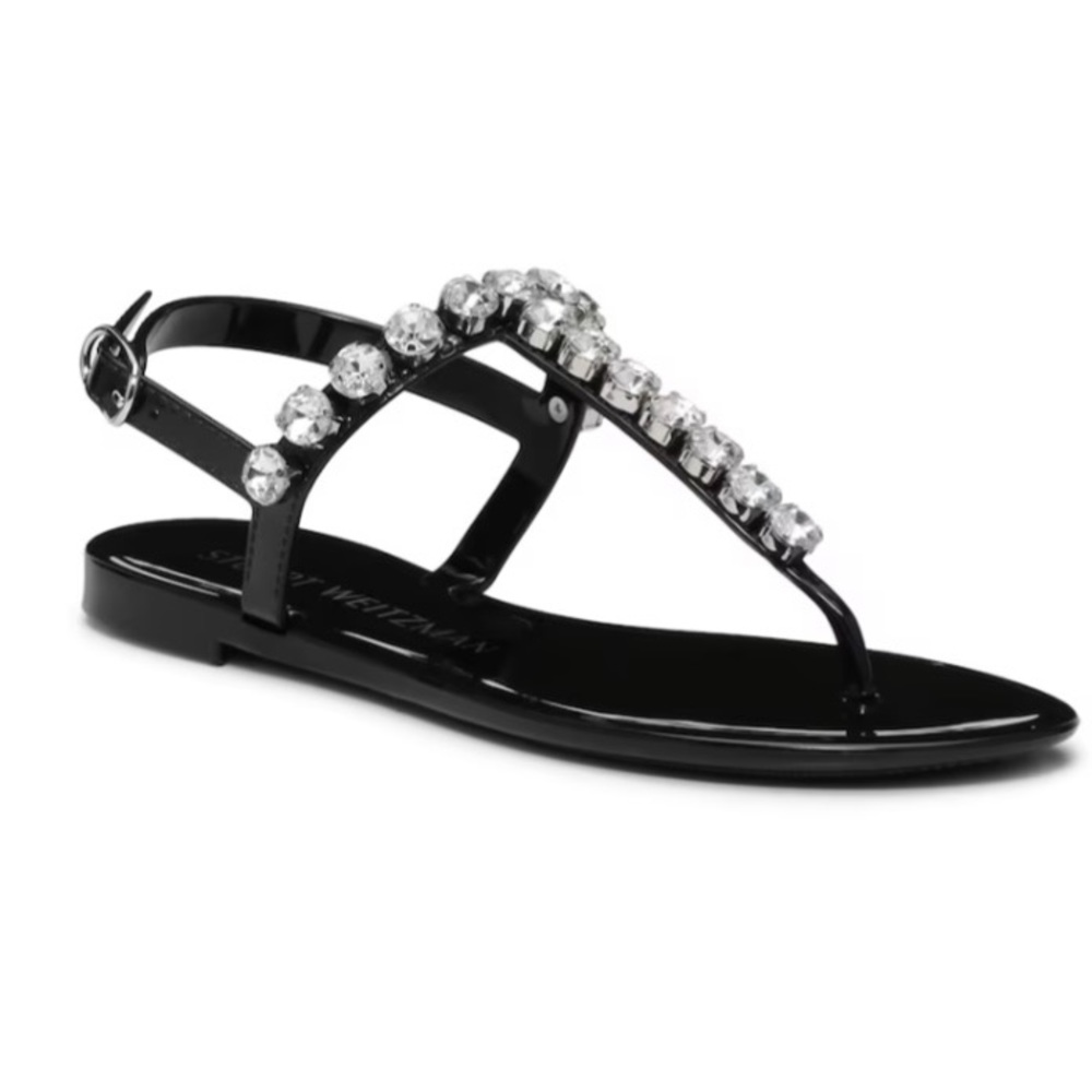 New Stuart Weitzman Jaide Crystal Gem Jelly Sandals Black Sz 7
